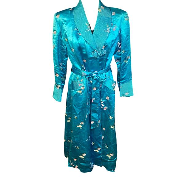 Vintage 1960s Peony Women's Size 36 Japanese Brocade Satin Floral Robe Belted